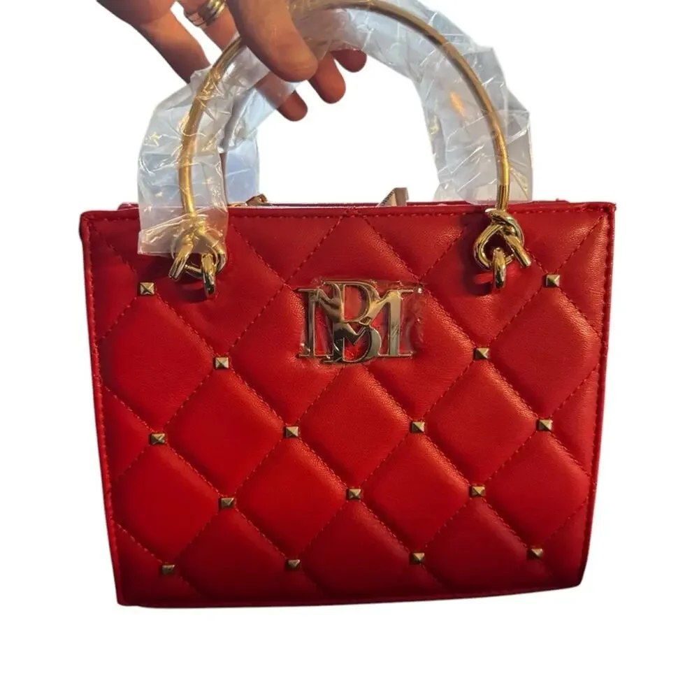 Badgley Mischka Faux‎ leather Quilted Stud mini tote NWT